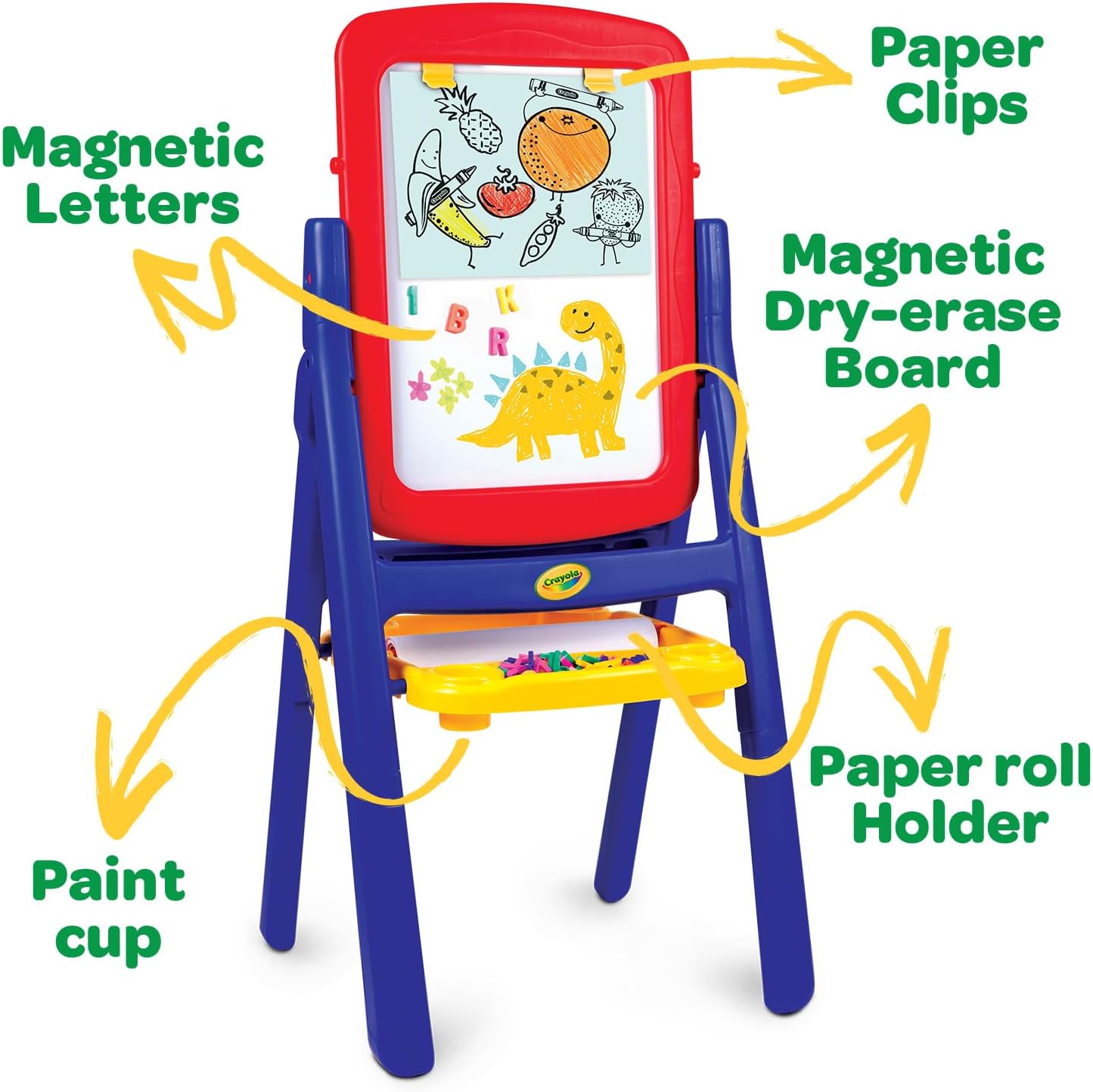 Crayola Qwikflip 2-Sided Kids Easel – 360° Rotating Magnetic Whiteboard & Chalkboard – 4-in-1 Art Station with Paper Roll & 77 Magnetic Letters – Folds Flat for Storage