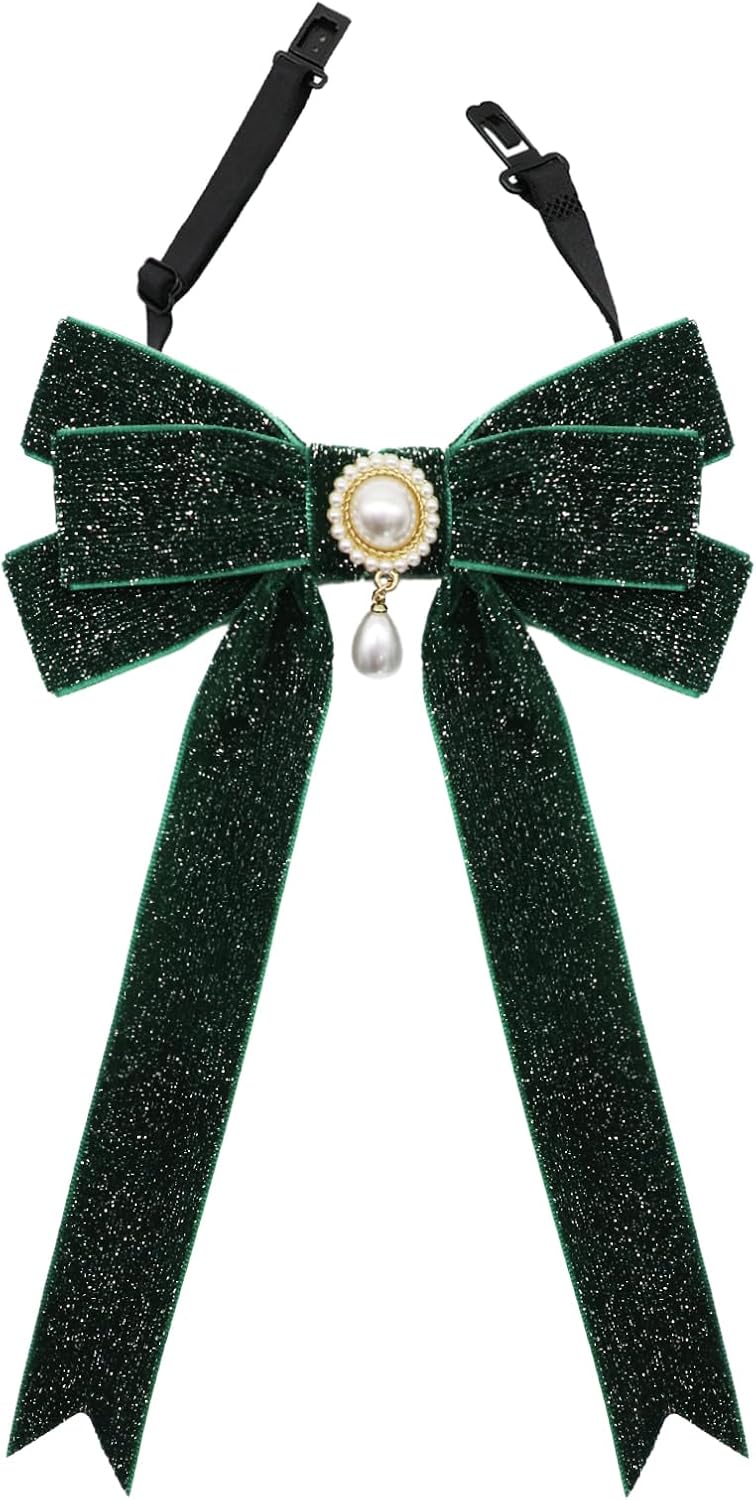 Velvet Bow Ties for Womens, Pearl Women Bow Tie Pre-tied Ribbon Womens Bowtie for Wedding Party Business Prom
