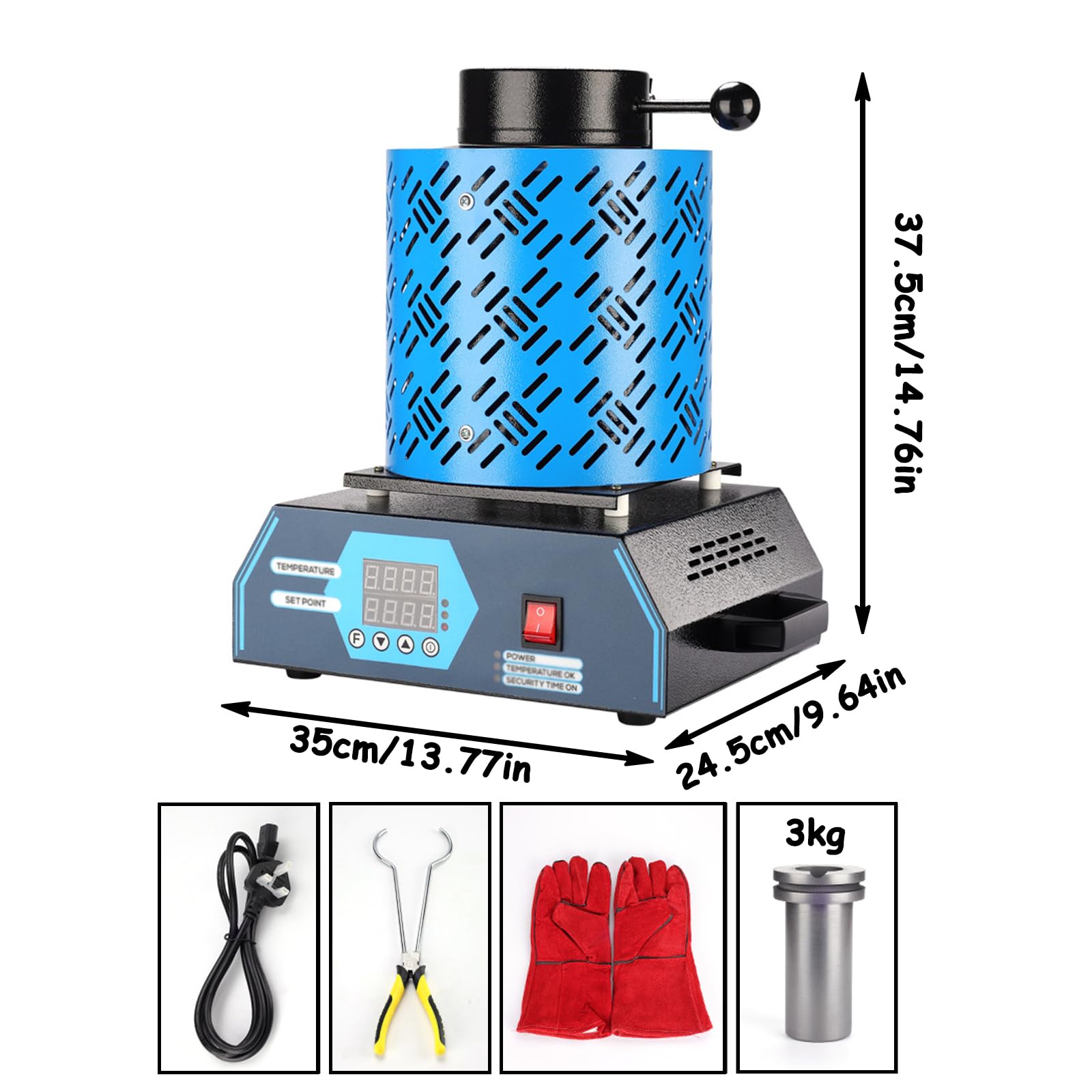 Horno de Fundición de Oro Eléctrico Digital 1150℃/2102℉ con Crisol de Grafito - Máquina Automática de Fusión para Joyería, Metal, Acero Inoxidable y Cerámica (1kg)