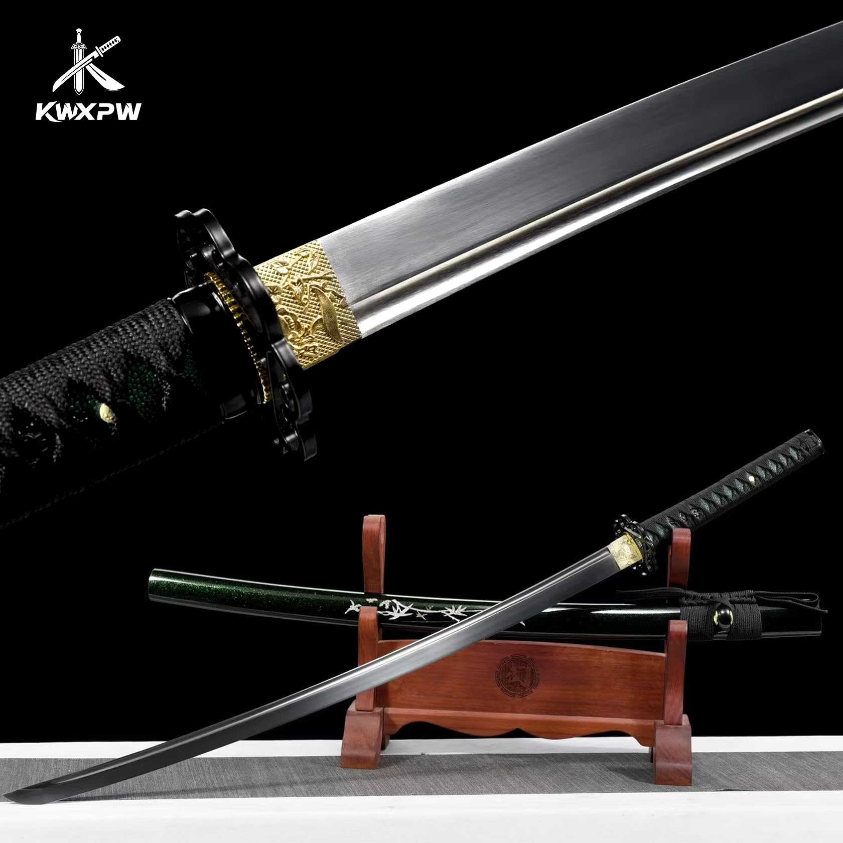 [Schönheit kalter Waffen] Federstahl Samurai-Schwert,Japanisches Katana mit Holzsaya,handgefertigt traditionelles Samuraischwert für Display,Cosplay,Requisiten,Geschenke,Training – 103cm
