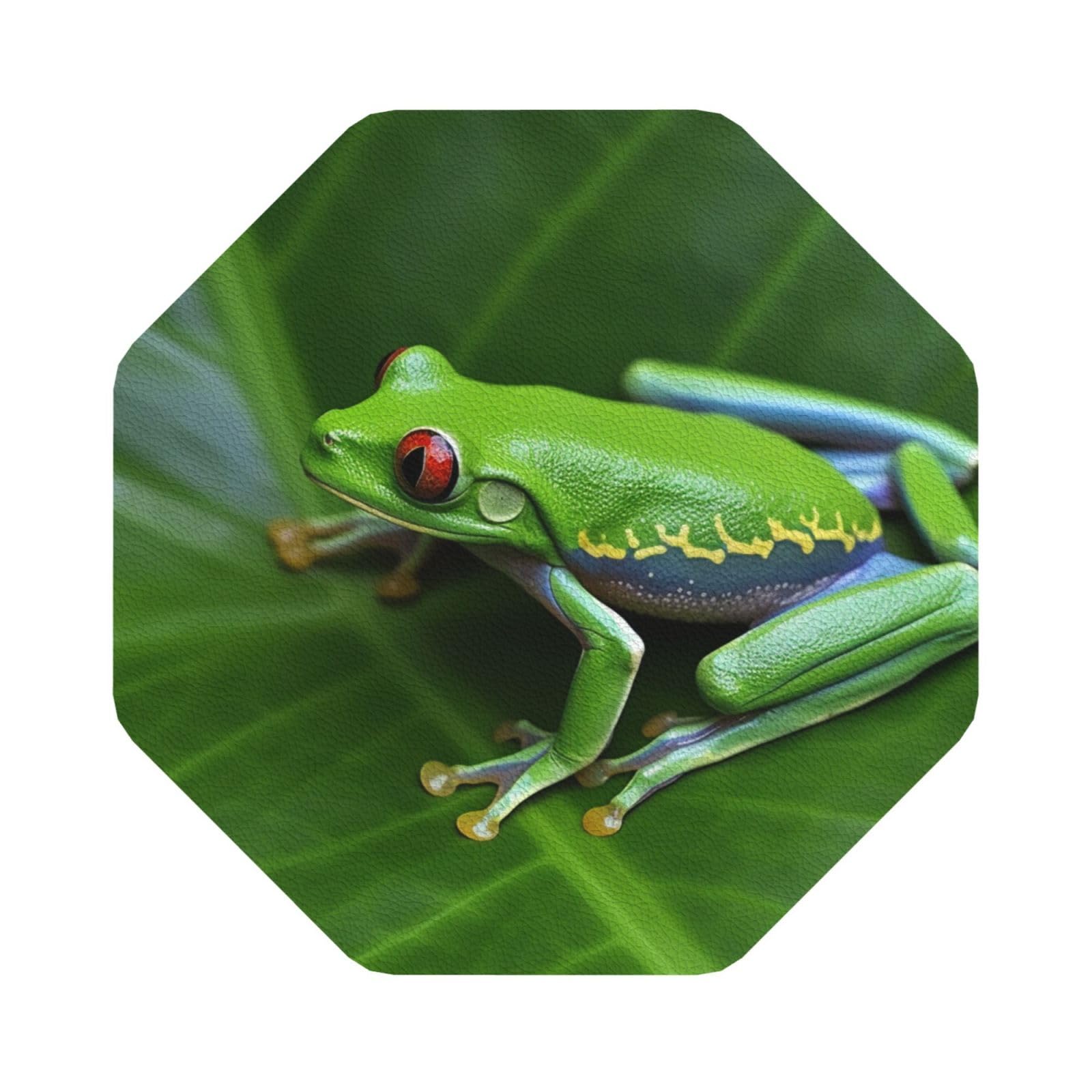 Animal Frog Leaves Print Leather Coaster Set of 6, Octagon Coasters Table Decorative Coffee Cup Beverage Coasters Wine Beer Bar Coasters for Hot Drinks Table Protection