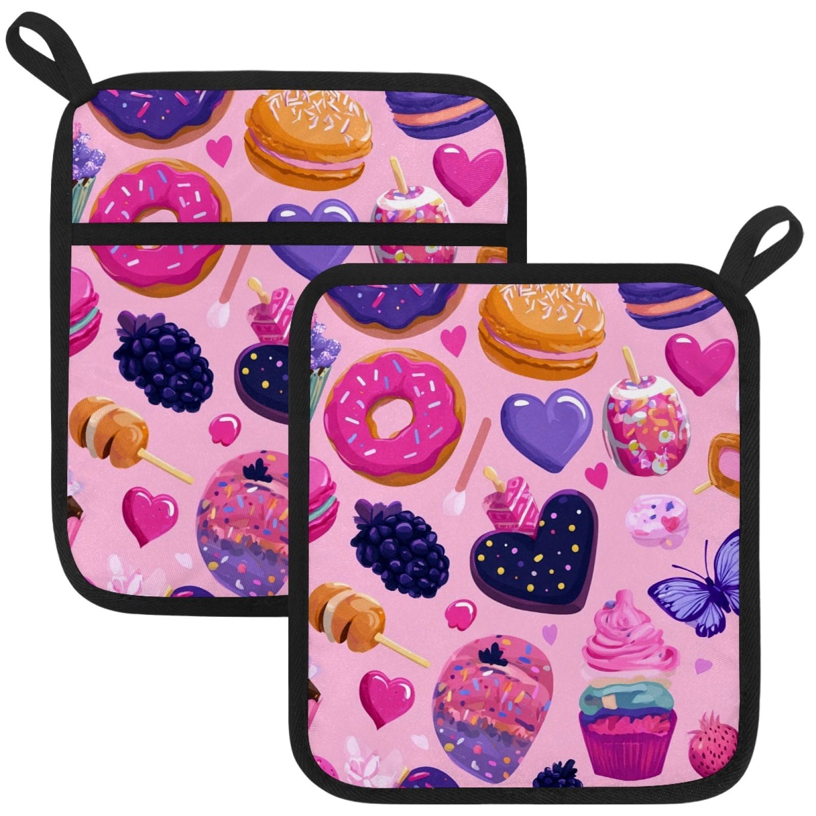 VAPOKF Purple Dessert Pot Holder, Heat Resistant Oven Cloths, Potholders & Oven Gloves, for Kitchen Cooking & Baking, Thick & Safe, Protection of Hands From Hot Utensils