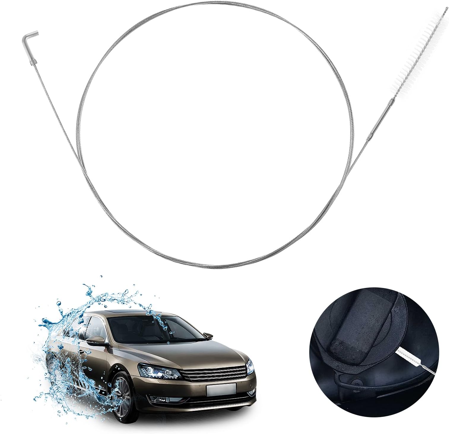 Andibro Car Long Wire Brush, 1.5m/59in Auto Sunroof Drain Cleaning Brush Auto Drain