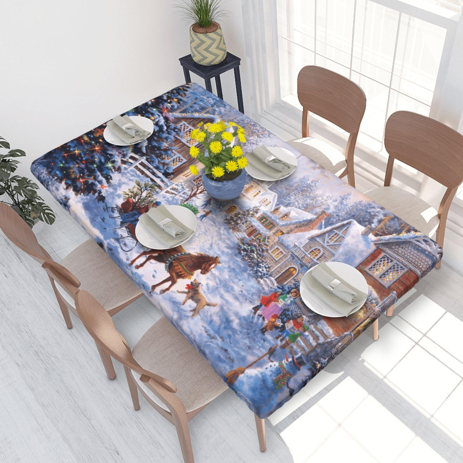 BNVSADC Merry Christmas 4 Printed 4FT Tablecloth 122x76 CM Polyester Kitchen Water Resistant Table Cloth Dining Table Decoration Table Covers