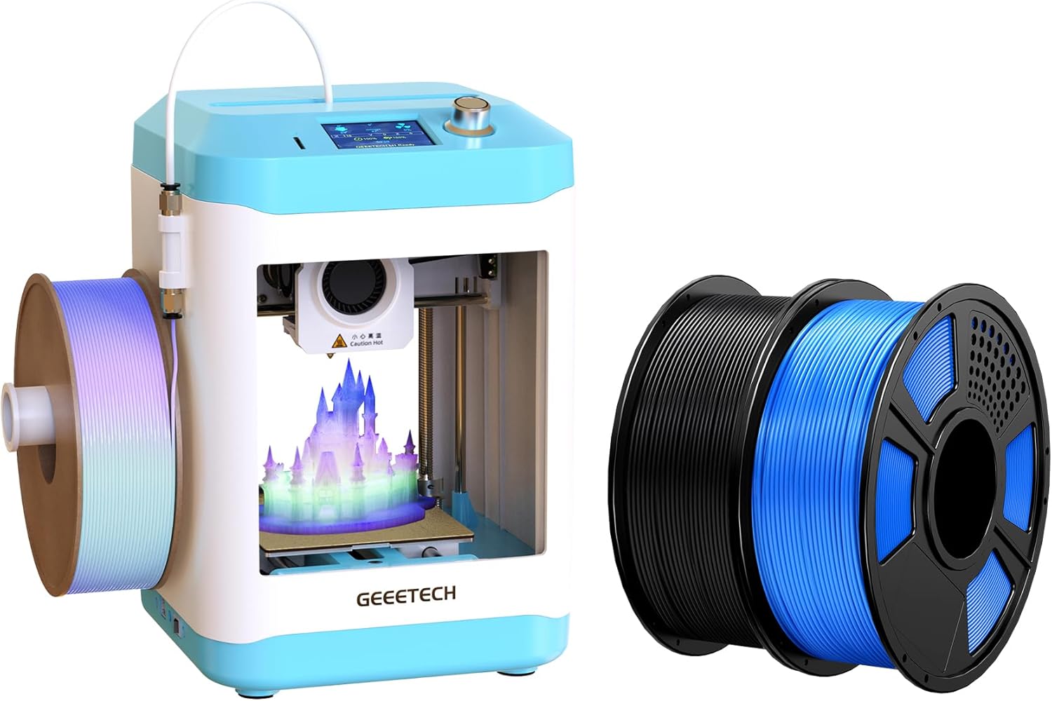Geeetech M1 3D Printer for Kids Beginners + 2 Rolls of 500g PLA Filament ​​– 250mm/s High-Speed, Auto-Leveling, Child-Safe Design, Flexible Printing for Toys, DIY Projects – Classroom/Home Kit