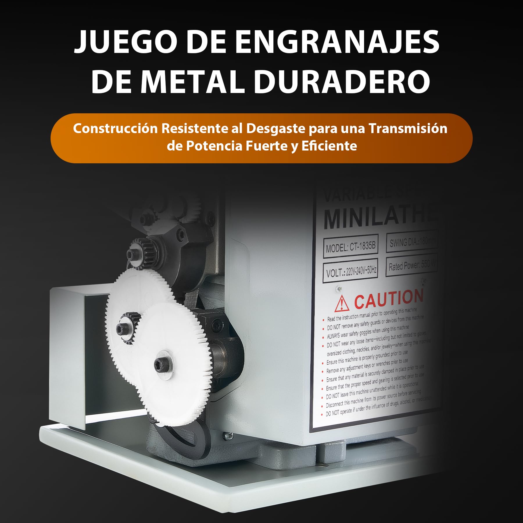 CREWORKS 550W Mini Torno de Metal, 180x350mm Torno para Metal de Sobremesa con Máx. Velocidad 2250RPM, Torno de Metal para Torneado de Metales para Roscar, Tornear