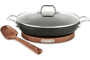 All-Clad HA1 Hard Anodized Nonstick Universal Pan with Acacia Wood Trivet and Spoon