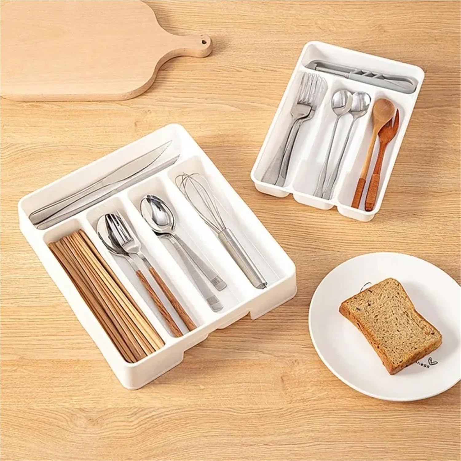 4/5 Compartments Cutlery Organizer Daily Drawer Divider Tray Rectangle Easy Clean Home Kitchen Spoon Fork Separation Box(L)