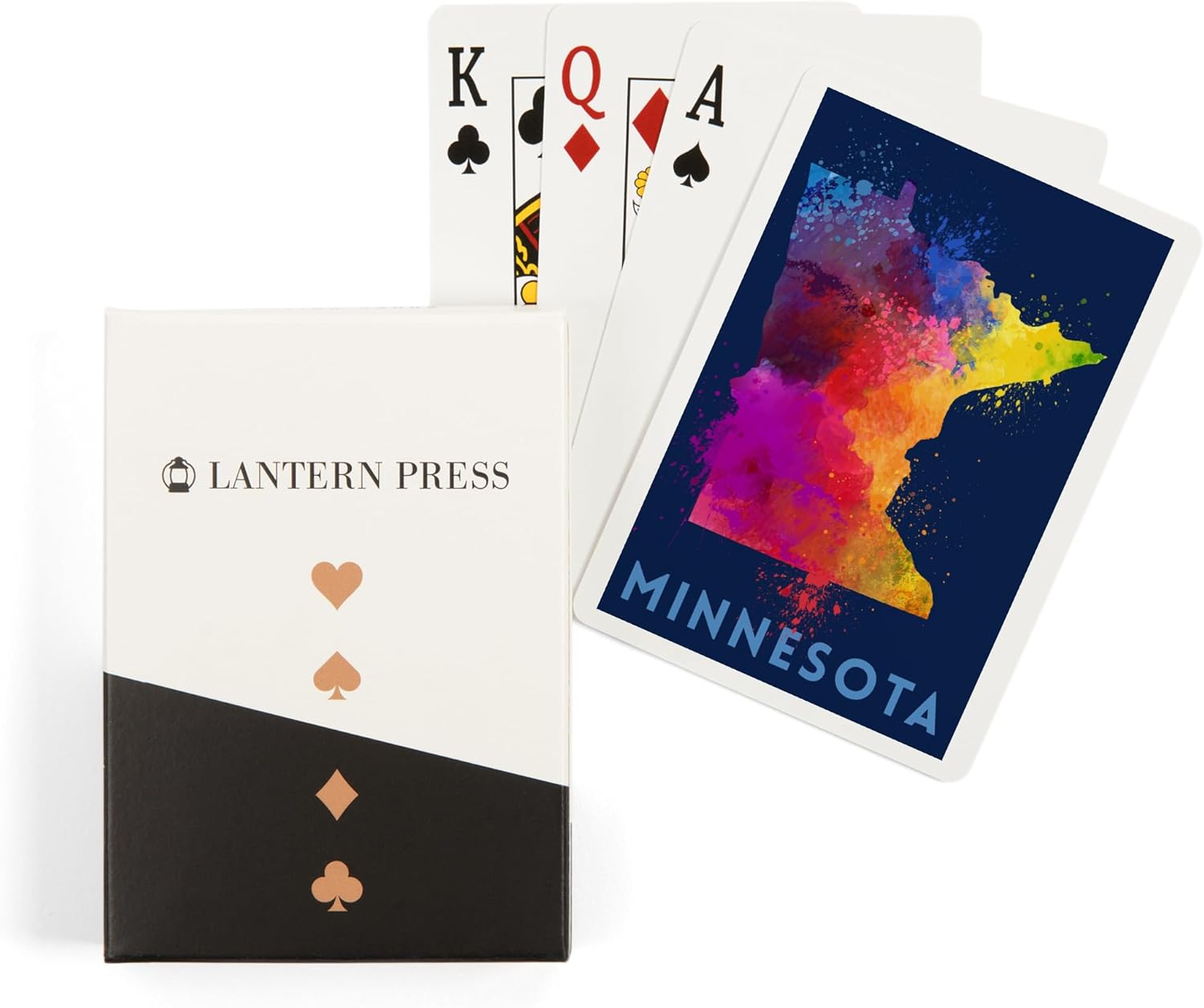 Lantern Press Minnesota, State Abstract Watercolor, Dark Background, 52 Playing Cards for Adults, Poker Size Card Deck