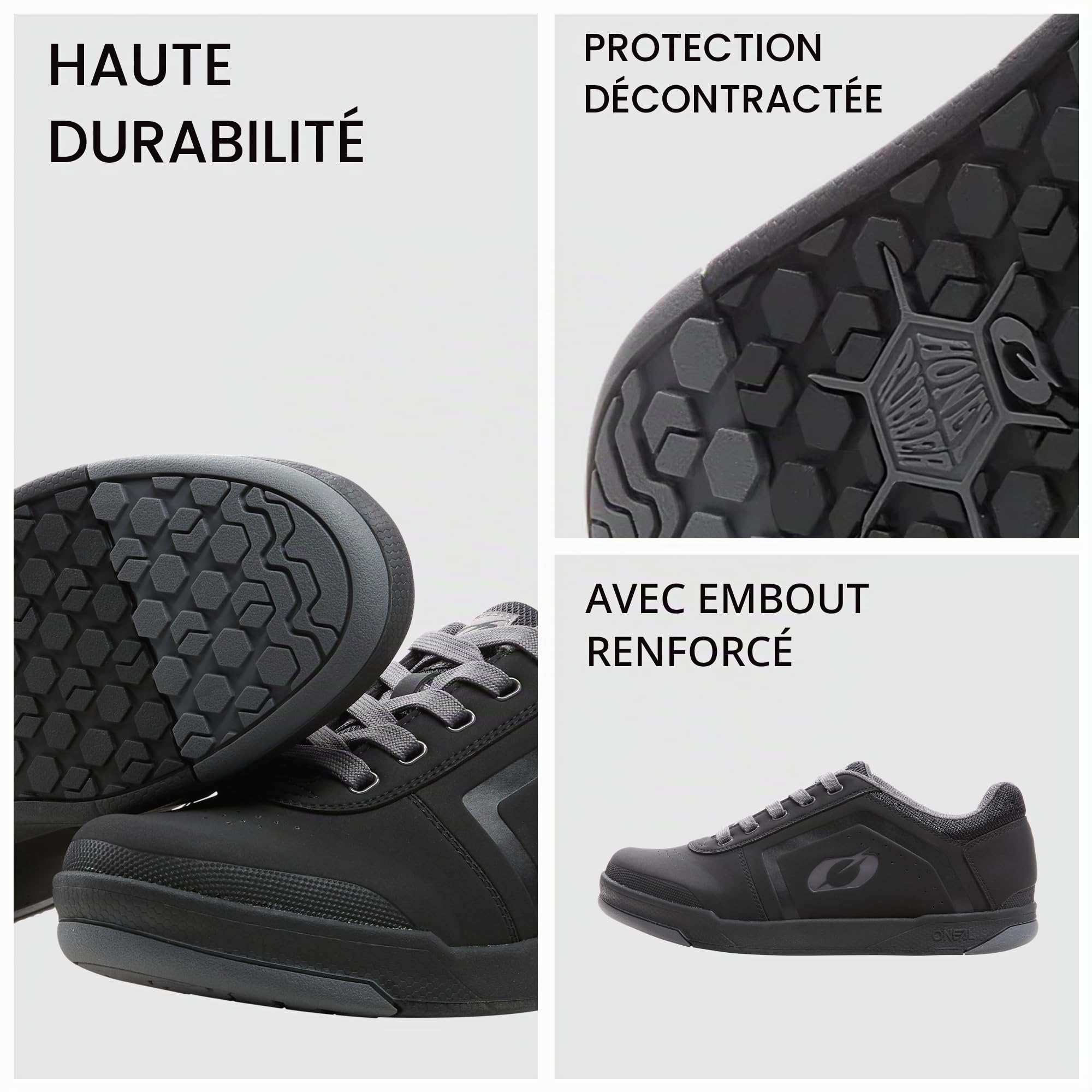 O'NEAL | Chaussures de vélo de Montagne | Downhill | Vegan | Equilibre Entre l'adhérence et Le repositionnement du Pied | Chaussure Pinned Flat Pedal V.22 | Adulte | Noir Gris | 43