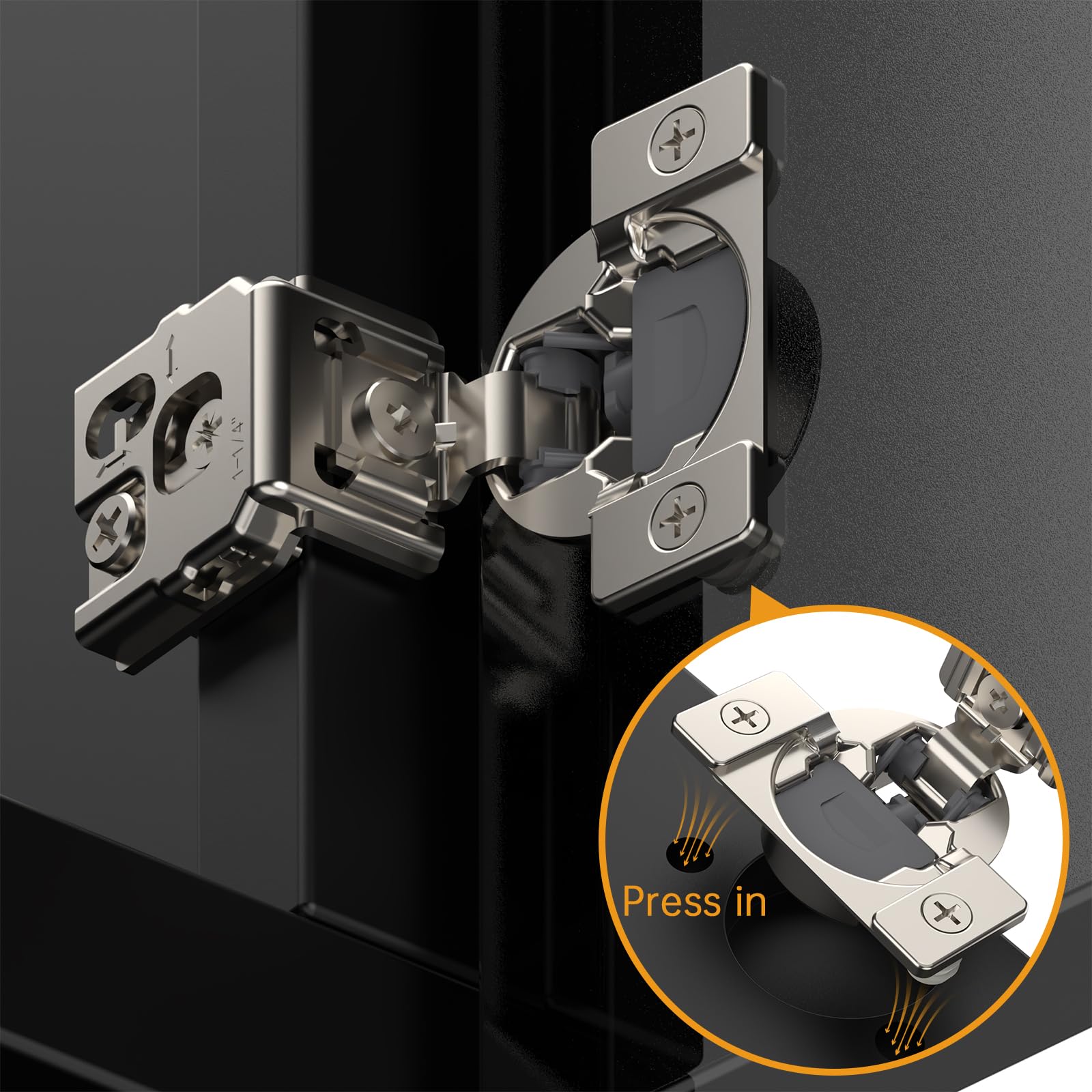 Chibery 60 Stück 3,8 cm Overlay 3D Soft Close Verdecktes Küchenschrankscharnier für Frontrahmentür, vormontierte, einfach zu montierende Dübel, selbstschließend, verstecktes Satin-Nickel, 105° offen