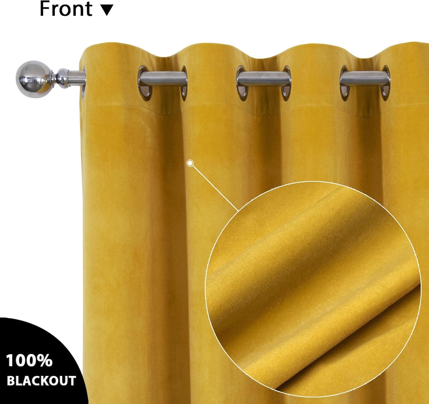 always4u Super Soft Velvet Curtains Yellow Blackout Curtains 66x54 Inches Eyelet Thermal Insulated Fully Lined Window Treatments for Living Room 1 Pair - Image 2
