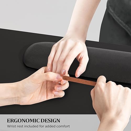 Miniatura 5 de Mesa de manicura para uñas con gabinete, cajones, ruedas y reposamuñecas, salón de belleza para el hogar, estación de trabajo de técnico de madera,