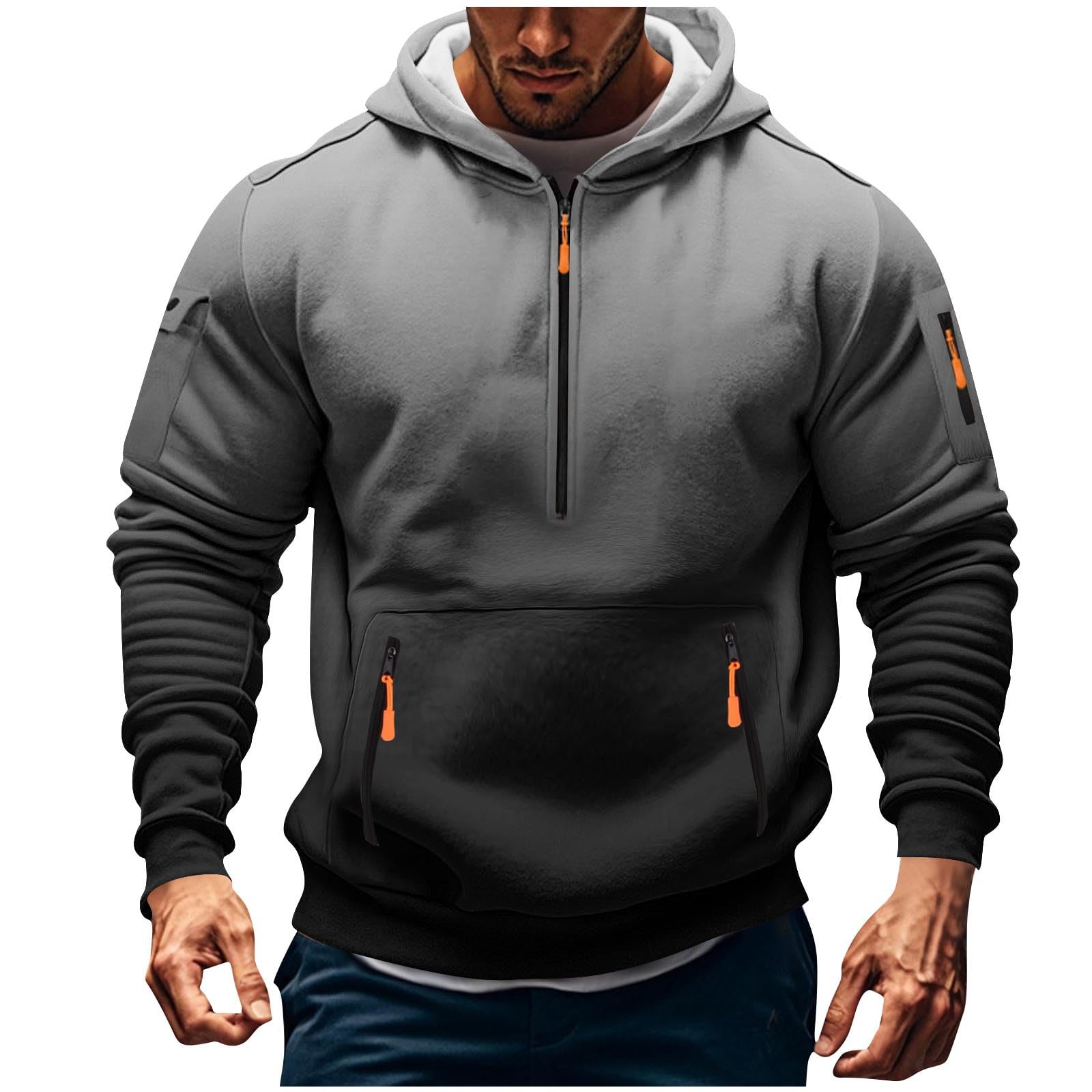 HAOLEI Sudadera Trabajo Hombre,Sudaderas Manga Larga con Capucha Jersey Casual con Bolsillos y Media Cremallera Sueltos Color Degradado Pullover Deportivo Cómodo Hoodie Otoño Invierno Xs-5XL