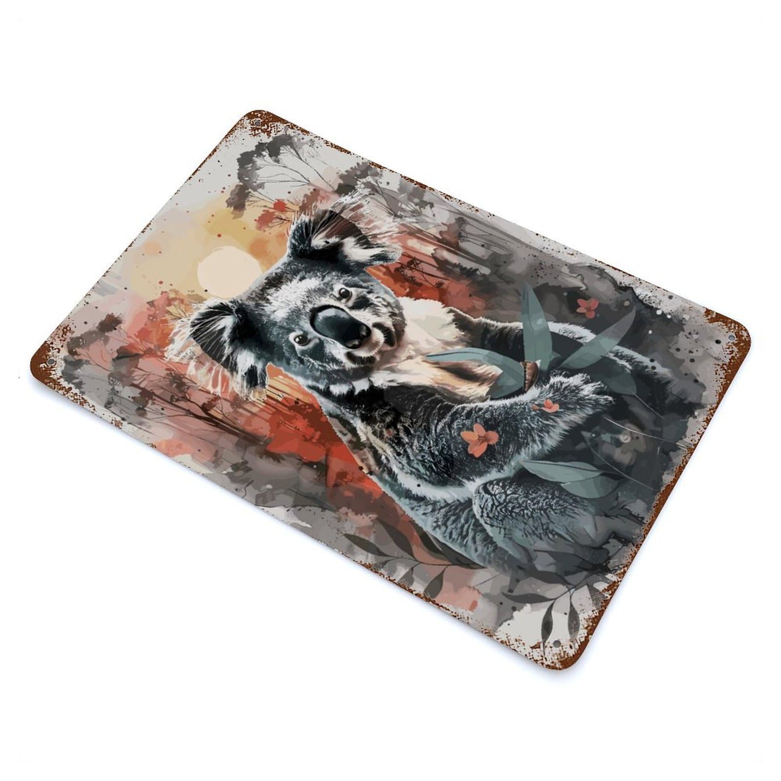 Vintage Rust Metal Sign with Koala Sunset Watercolor Design 11.8"x7.9", for Shed, Workshop And Garage Wall Decor, Classic Wall Plaque