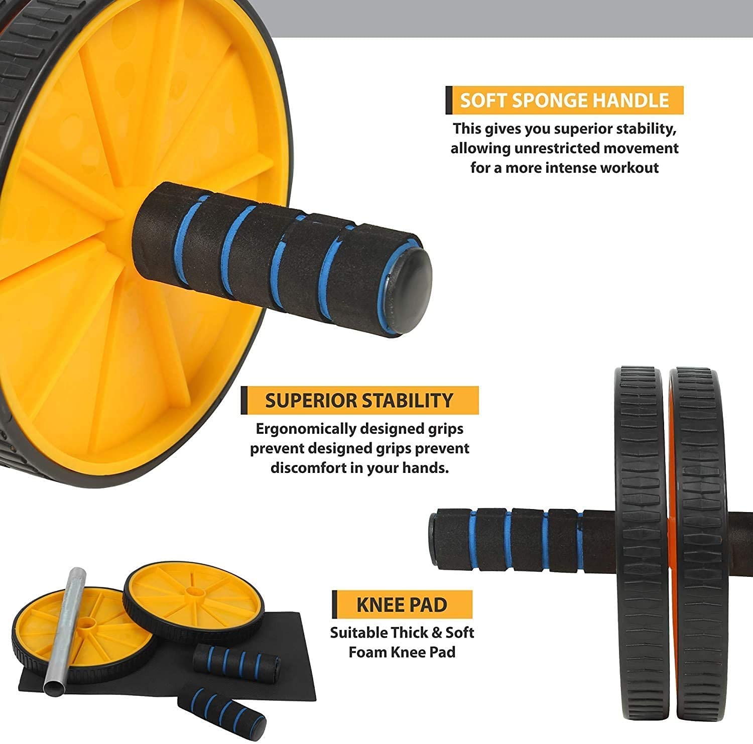 ALN® Dual Wide Ab Roller Exercise Machine for Reduce Belly Fat Anti Slip & Anti Skid Abs Wheel Abdominal Exercise/Home Gym fitness equipment for Men and Women (Knee Mat, Multicolor) (warranty for 7 Months) 1