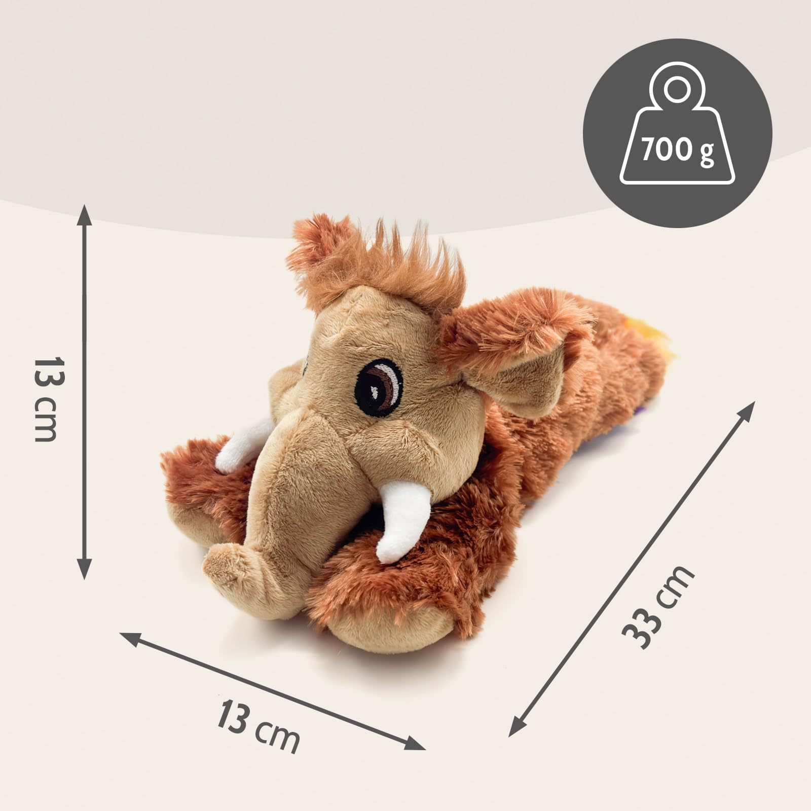Habibi Plush Wärmekissen/Stofftier f. Kinder und Erwachsene – 1618 Mammut mit Hirsefüllung, Wärmekuscheltier zum Erwärmen in der Mikrowelle/Backofen, ideal auch für Babys