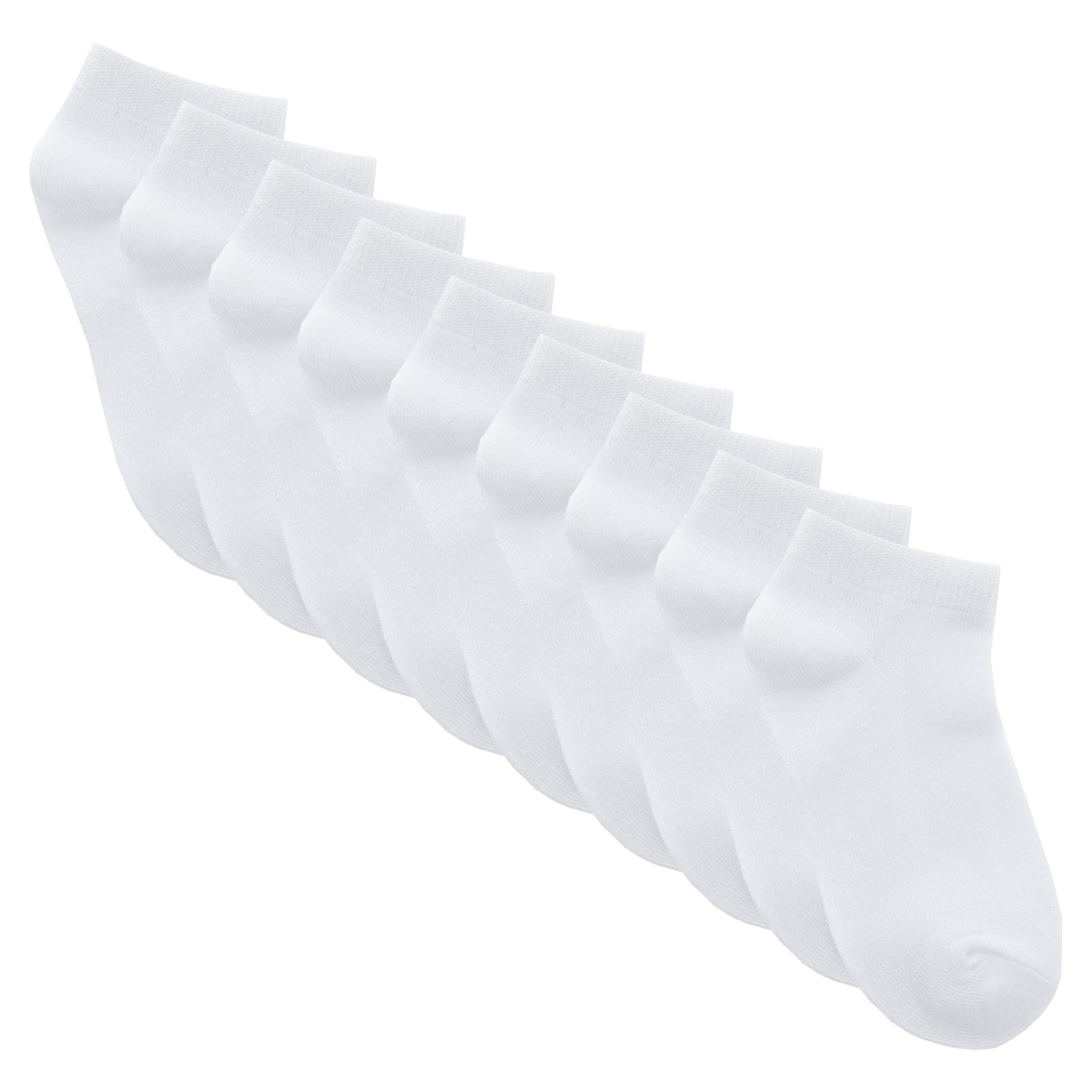 Metzuyan Boys White - 9 Pairs 9 Pairs Girls Kids Plain Bamboo Ankle Socks Trainer Liner Size From White Uk 9-12
