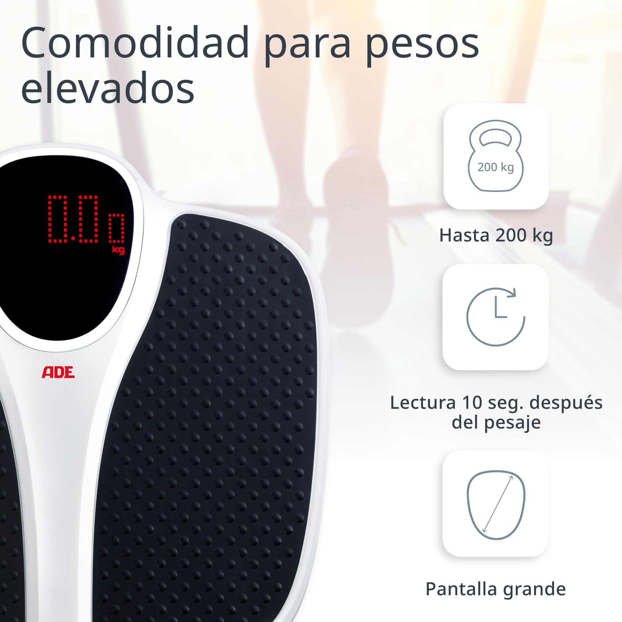 ADE Báscula digital de baño hasta 200 kg | superficie de pesaje extra ancha antideslizante | balanza peso corporal con gran pantalla | báscula profesional | gran capacidad de carga