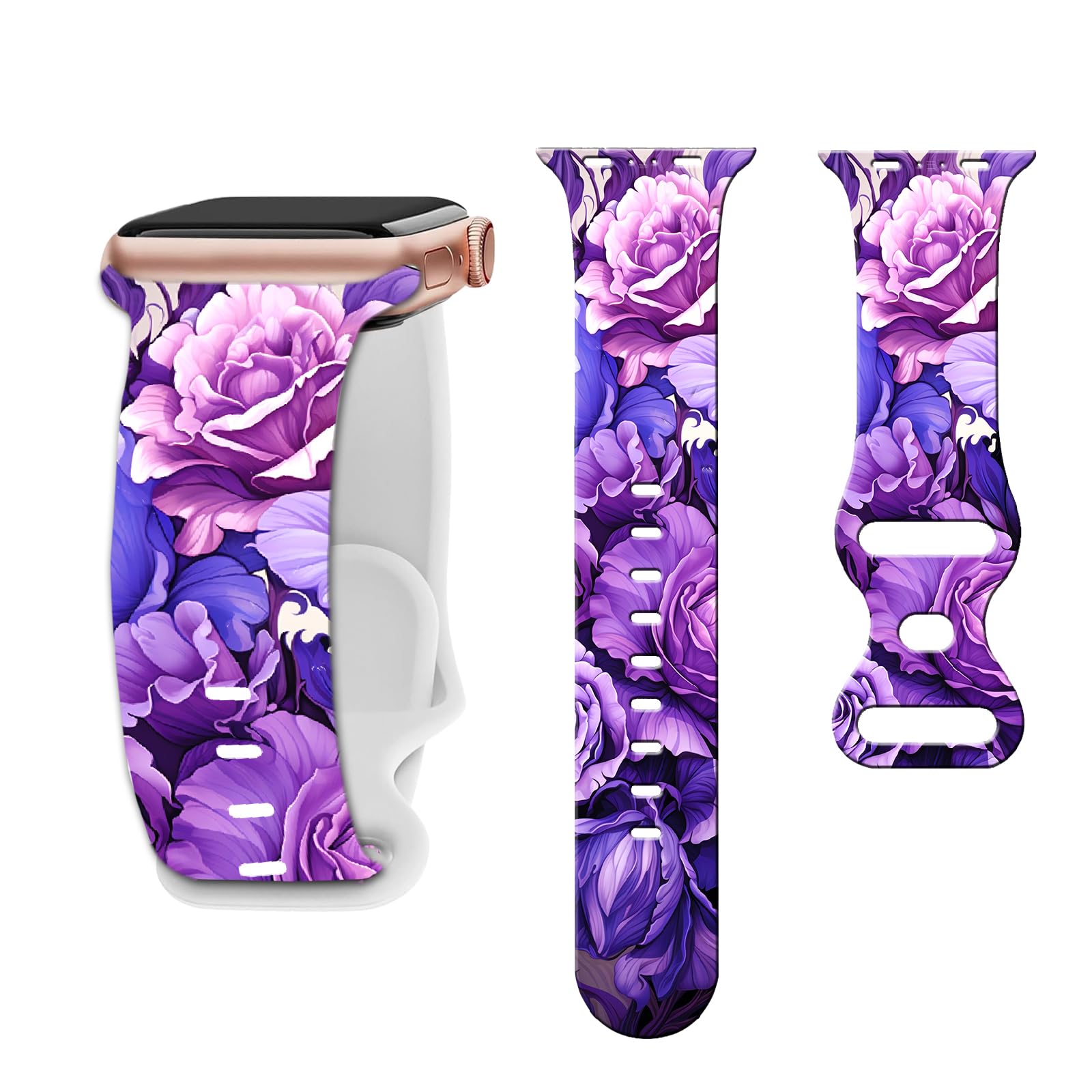 Floral watch Bands Compatible with Apple Watch Band for women 44mm 40mm 38mm 41mm 45mm 49mm 42mm, Silicone Cute Flower Pattern Sport Strap for iWatch