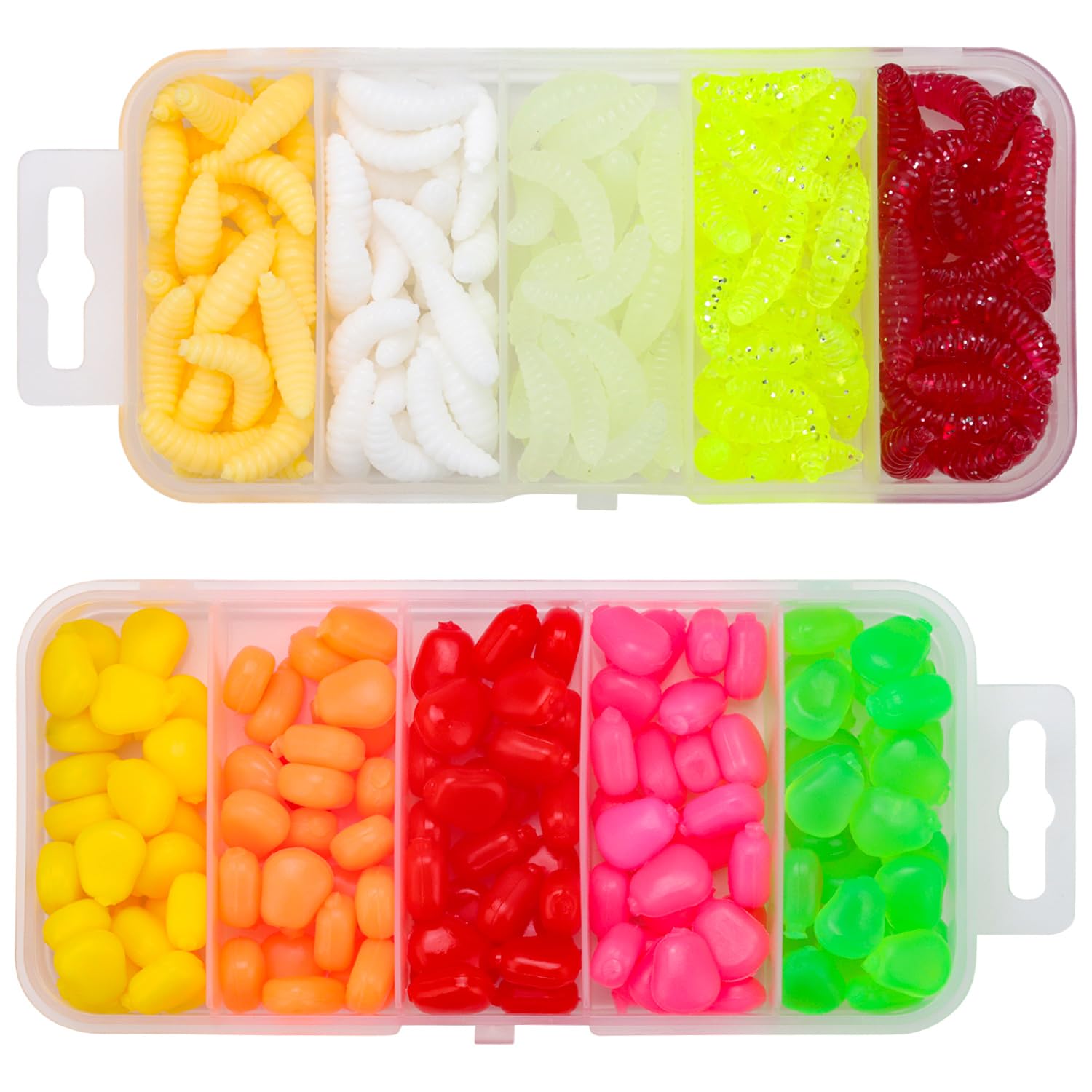 SKIWAX 250 Pieces Freshwater Artificial Bait Set Corn, Soft Bait Fishing Bait, Soft Fish Bait Tackle, Lifelike Fish Odour Soft Fish Bait Bait with Box, Rig Grub Hooks for Fishermen