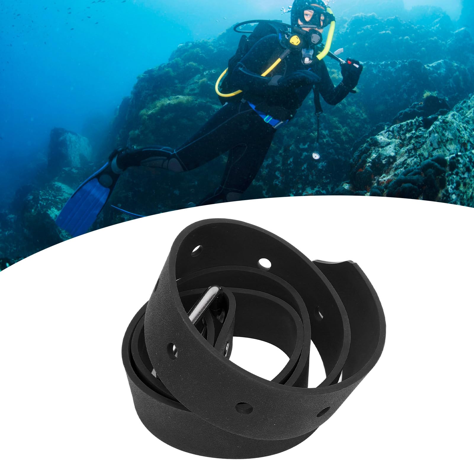 Dive Weight Belt, Cuttable Silicone Snorkeling Weight Belt Stainless Steel Buckle Anti Slip Roller for Diving Freediving Spearfishing (Black)