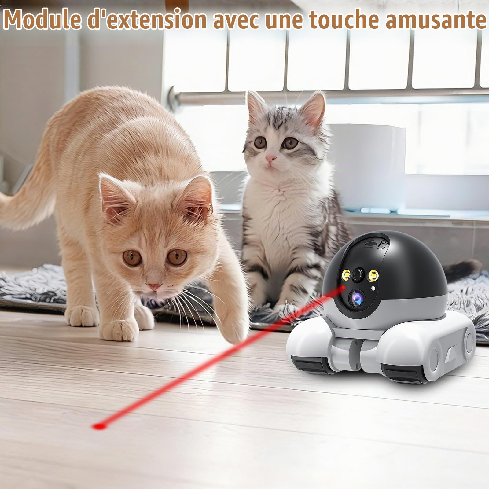 Robot de Caméra, 1080P Double Caméra Robotique, WiFi Mobile Pet Camera avec Croisière Automatique, Audio Bidirectionnel et Vision Nocturne pour Animaux de Compagnie Maison