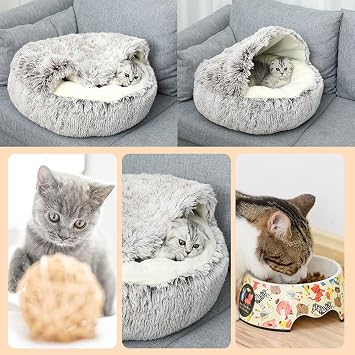 Cozy Cocoon Pet Bed, Winter Plush Bed for Dogs and Cats, Winter Pet Bed for Indoor Cat or Small Dog Bed, Washable, Anti-Slip 15.7 x 15.7 inches 40 x 40 cm, Grey-plus velvet