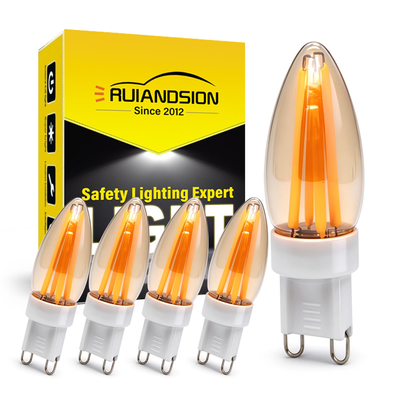 Ruiandsion Filament G9 LED-Zweipol-Lampe 10er‑Pack, 110V, 2200K Bernstein-Warmweiß, Ersatz für Schienenbeleuchtung, Deckenventilator-Leuchten, dekorative Akzentleuchten