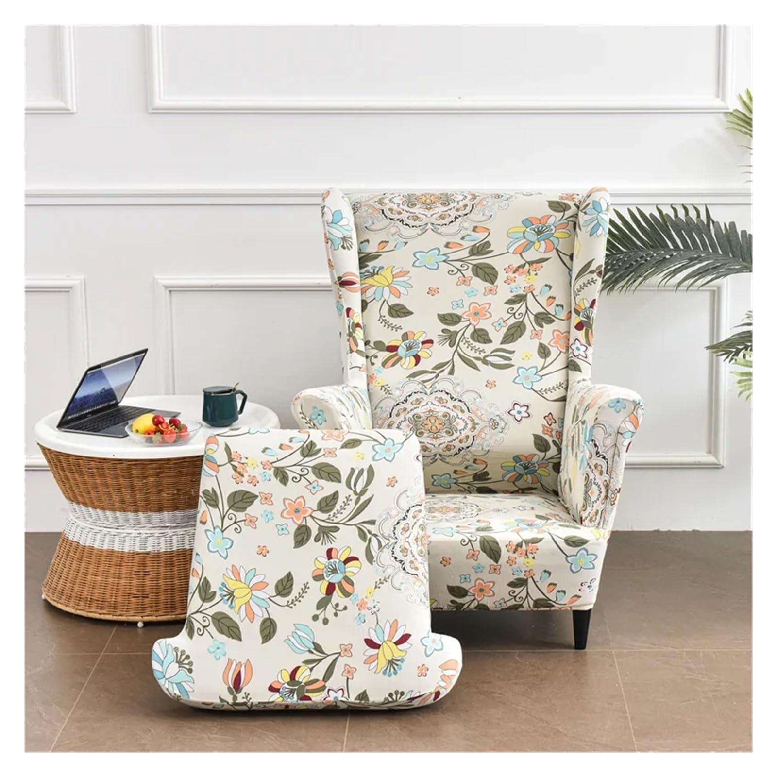 Bezug für Ohrensessel Blumen Ohrensesselbezug Schräge Rückenlehne Sesselbezüge Elastischer Sesselbezug Ohrensessel Sofa Stuhlbezug(B11 Stool Cover)