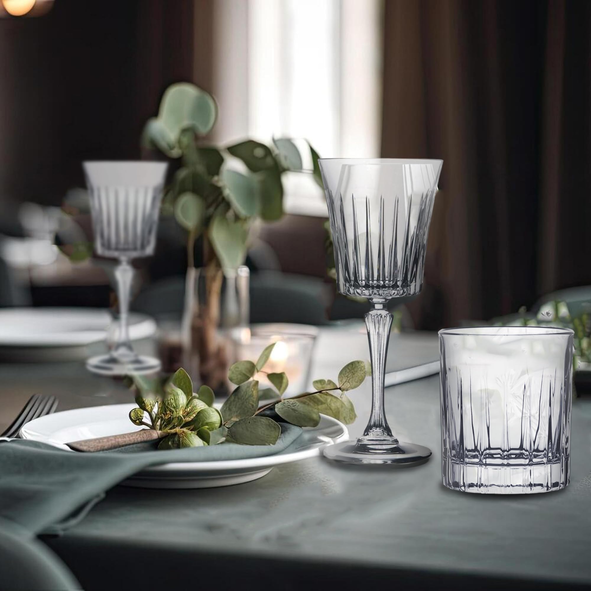 Sicignano | Juego de 6 copas de 30 cl, con 6 vasos de 36 cl, Timeless para vino, agua, licores y cócteles, cristal ecológico, transparentes, resistentes – regalo cubo champán Marea 1 botella