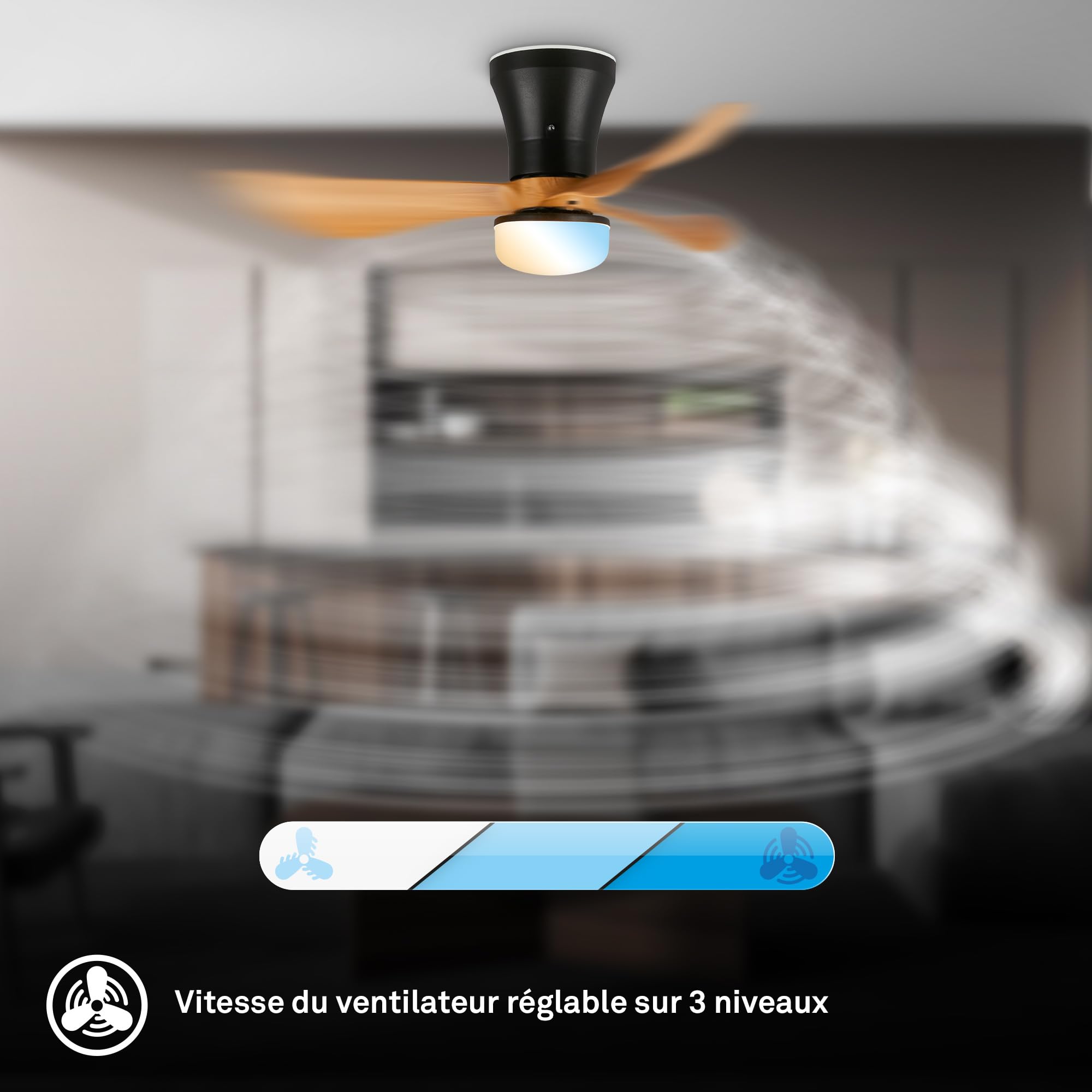 BRILONER - Plafonnier ventilateur de plafond LED avec éclairage, télécommande, moteur DC silencieux à 3 vitesses, CCT et intensité réglable, pales amovibles, plafonnier ventilateur, 78 cm, noir bois