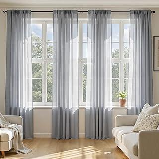MIULEE Dark Grey Sheer Curtains 84 Inches Long, 4 Panels Set, Rod Pocket...