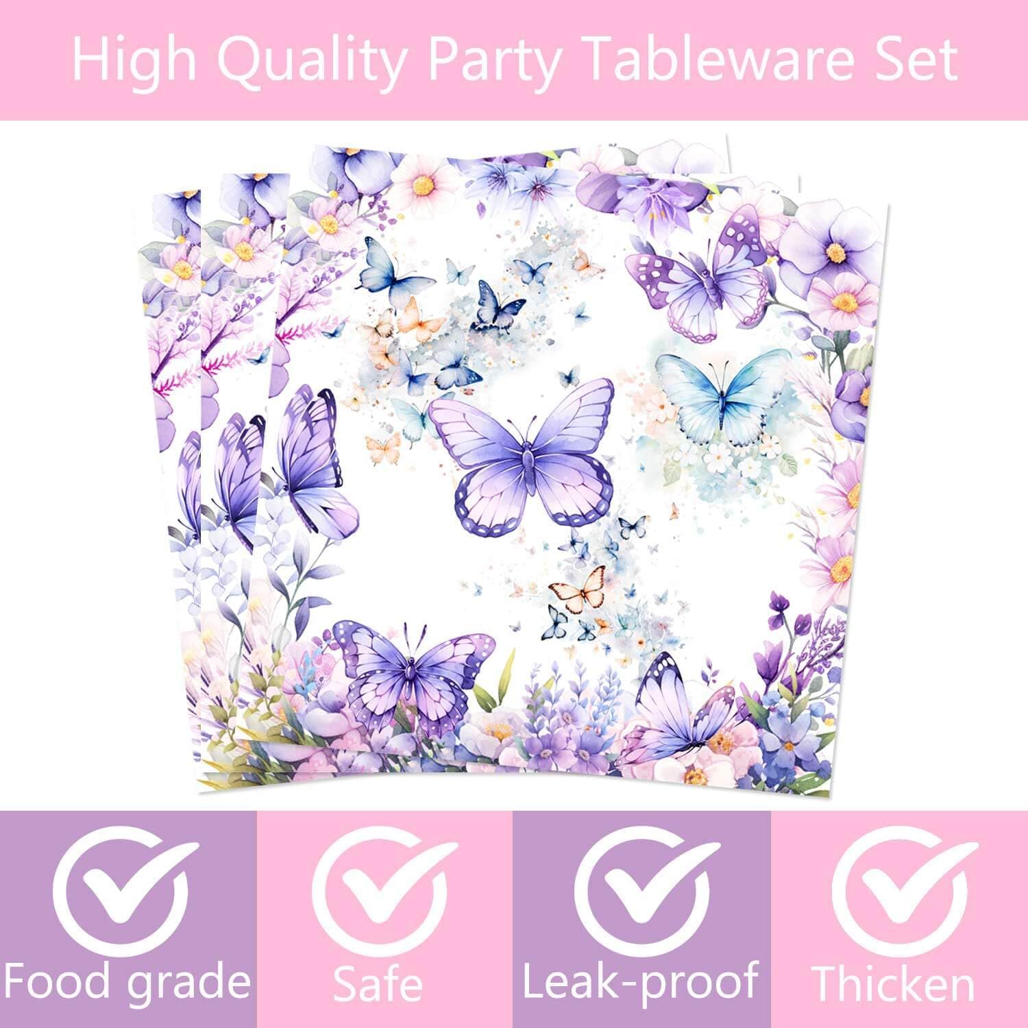 120 Pcs Butterfly Birthday Party Supplies Girl Purple Spring Butterfly Birthday Decorations Includes Paper Plates Napkins Cups Straws Forks for Butterfly Baby Shower 1st 2nd 3rd 4th Bday Favors