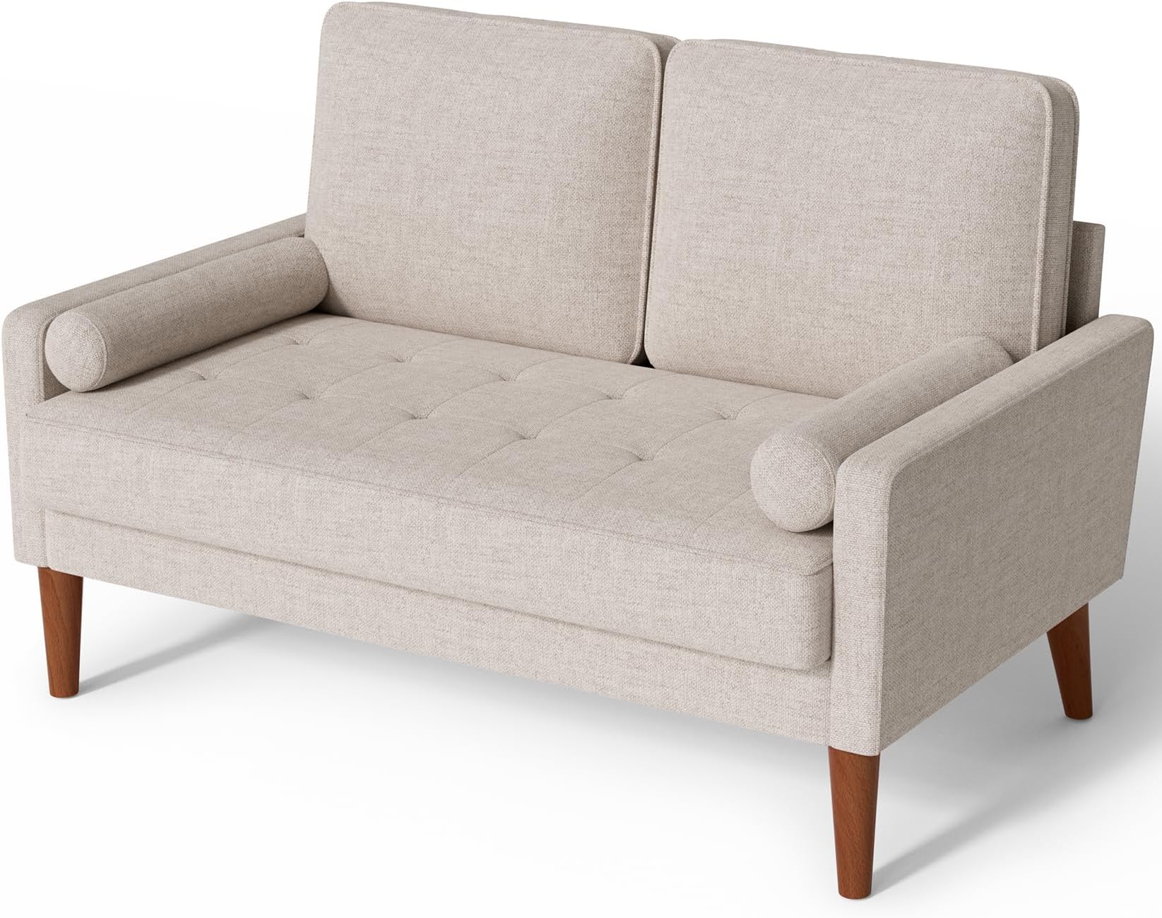 Vesgantti Loveseat Sofa with Solid Wood Legs, 48" Small Couches for Small Spaces, Love Seat for Living Room, Bedroom, Easy Assembly Mid Century Modern Couch with Throw Pillow for Apartment, Ashbeige