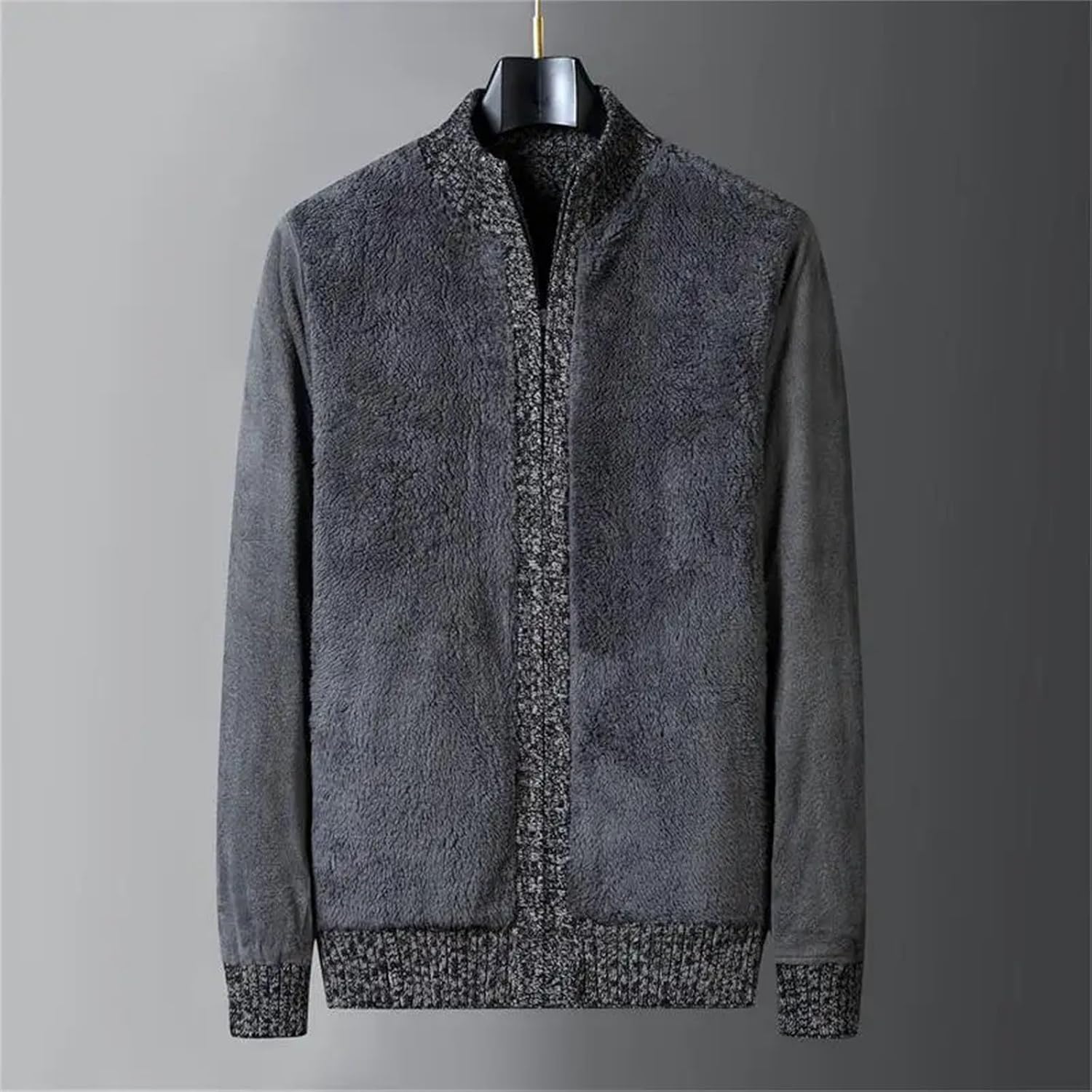 Men Wool Liner Argyle Jumper Jacken Black Fleece Thicken Warm Winter Zipper Sweater Cardigan Knitted
