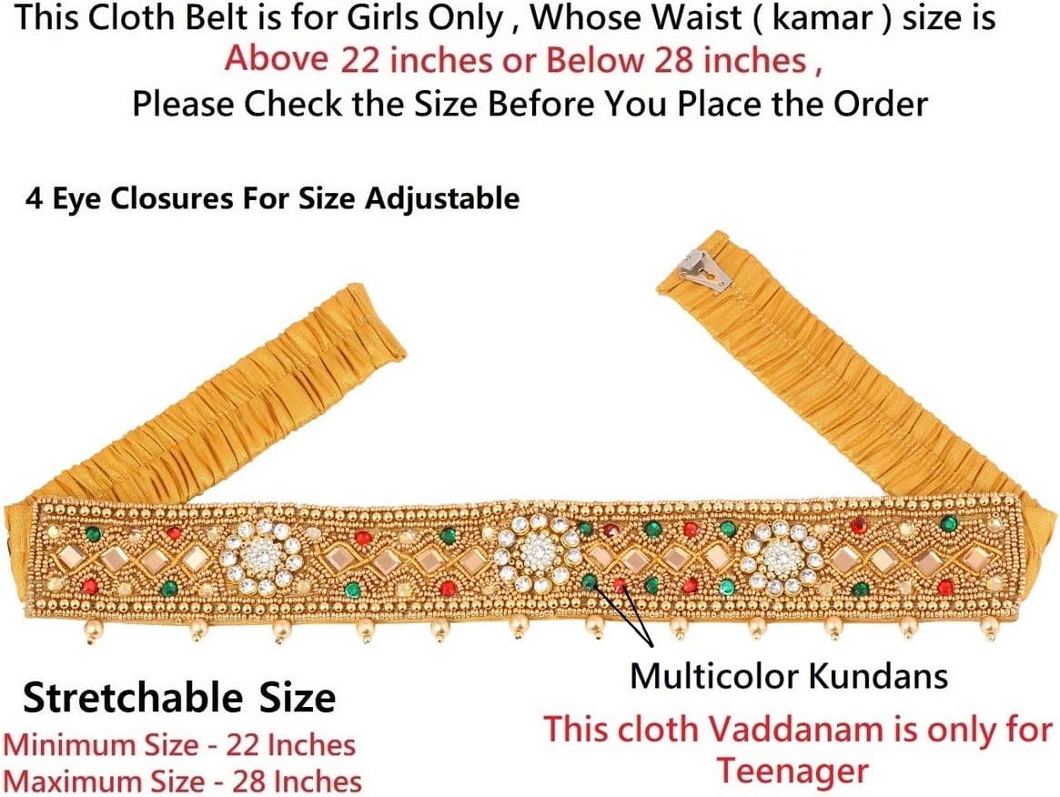 Samyuktha Maggam Aari Work Cloth Vaddanam Kamarband Waist Hip belt for Teenagers Girls traditional Dresses (Stretchable Size 22-28 inches only)