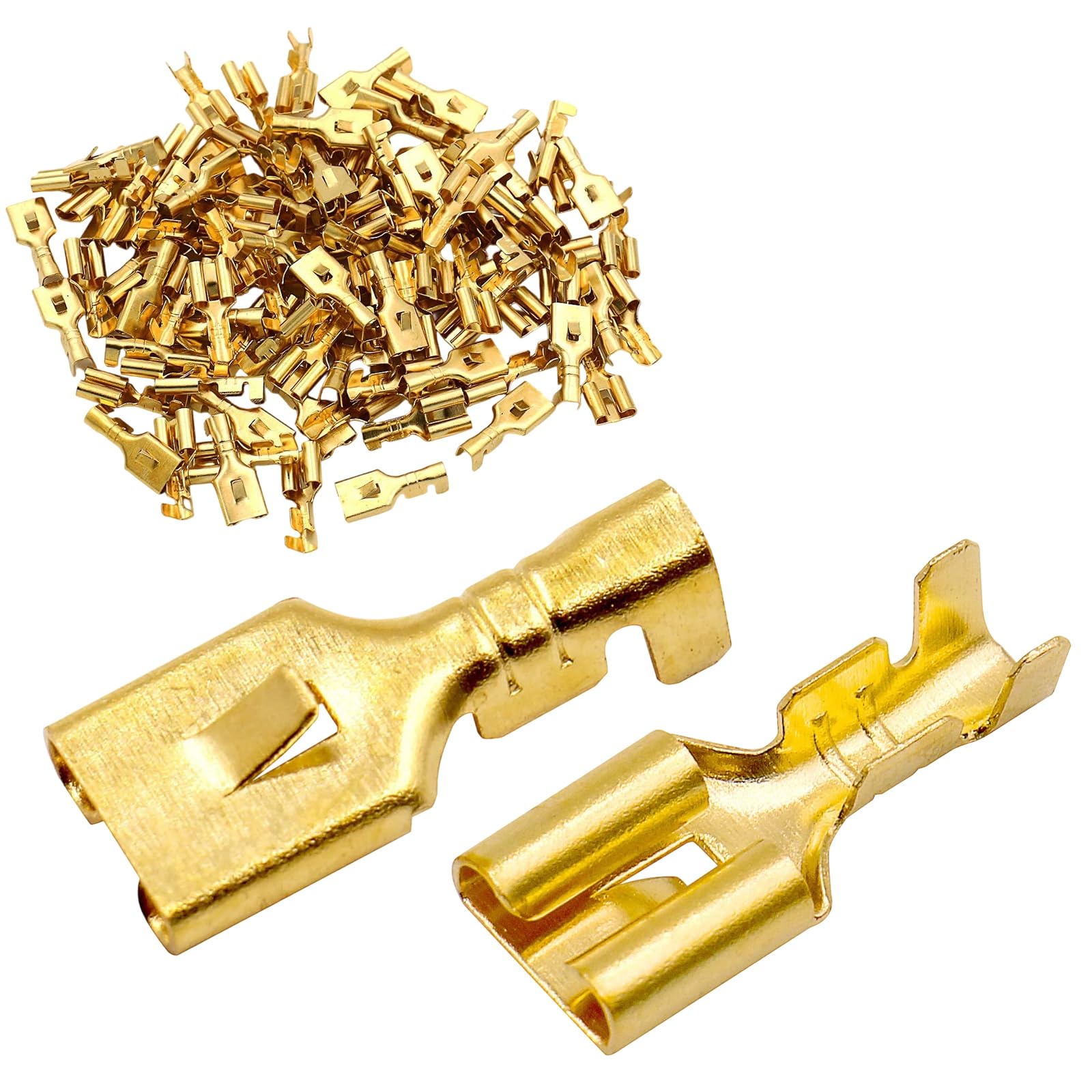 Baomain Female Spade Quick Splice Crimp Terminals 6.3mm Crimp Connector Non Insulated 100 Pcs