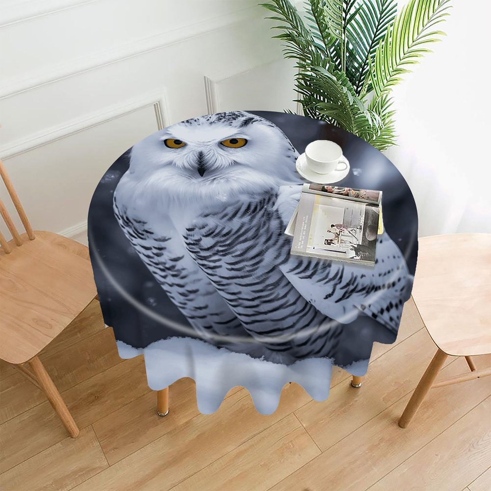 FodPand Arctic Owl Round Tablecloth - 60 Inch Premium Polyester Table Cloth, Fashion Wrinkle Resistant Decorative Table Cover for Dining Kitchen Party Buffet Tables