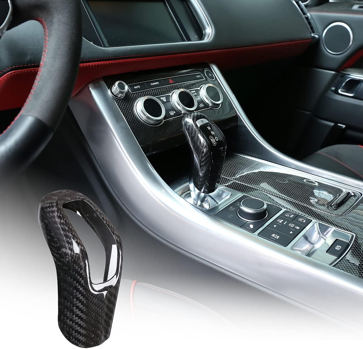 YIWANG 100percent Real Carbon Fiber Gear Shift Knob Head Cover for Land Rover RangeRover Sport 2014-2017,for Jaguar E Pace 2018 2019 Car Accessories (Black)