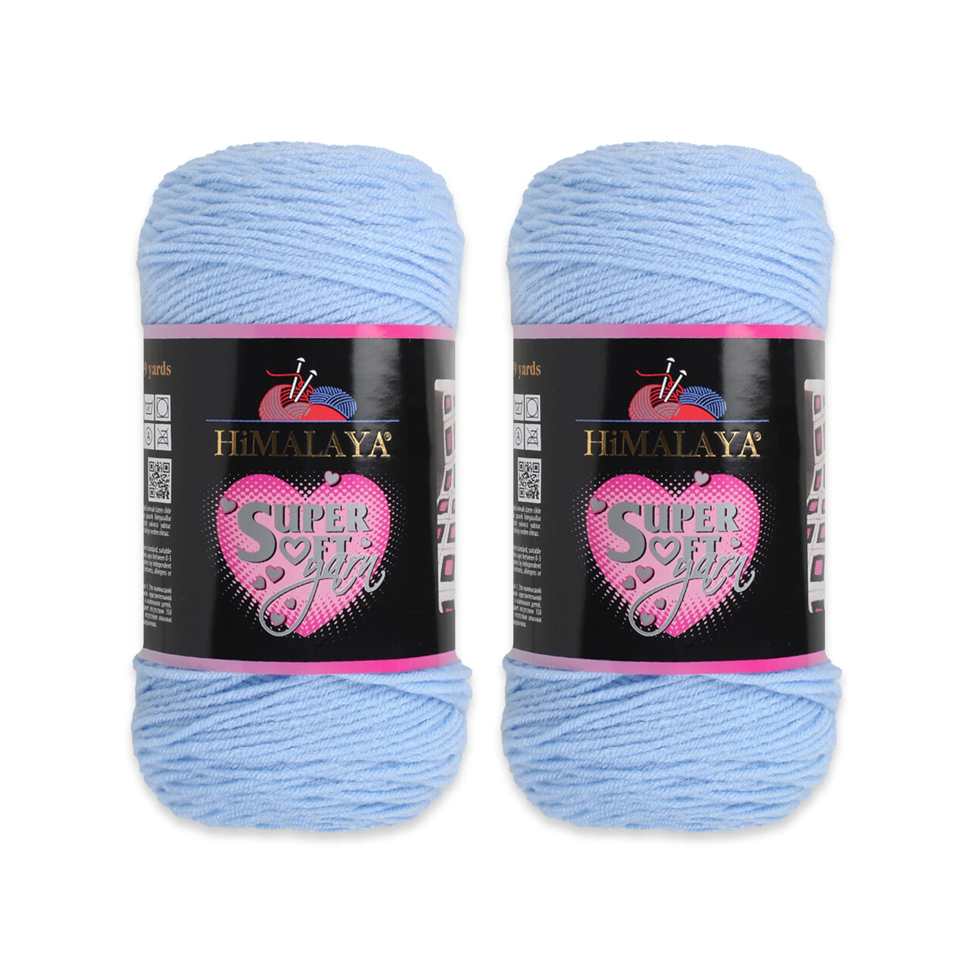 Loren 2 Skein Himalaya Super Soft Yarn, 100% Acrylic, Total 400 Grams (14 oz): Each Skein 200 Grams (7 oz), 328 Meters Long (358 Yards), Yarn Weight: 4: Worsted-Aran (Baby Blue 80823)
