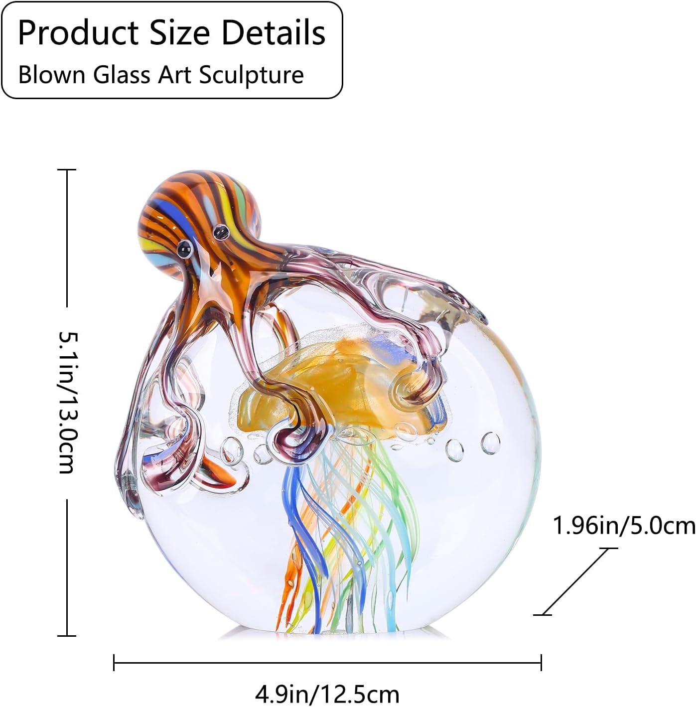 LCCCK Glass Octopus Jellyfish Statue Home Decor, Hand Blown Glass Decor Ocean Figurines Octopus Sculpture, Murano Art Office Desk Paperweights Fish Tank Aquarium Sea Animals Christmas Birthday Gift - Image 2