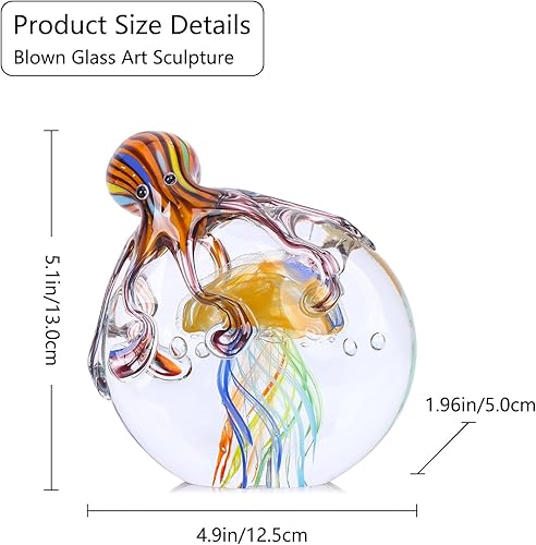 Miniatura 2 de LCCCK Estatua de medusa de pulpo de cristal, decoración del hogar, decoración de vidrio soplado a mano, escultura de pulpo, escritorio de oficina de