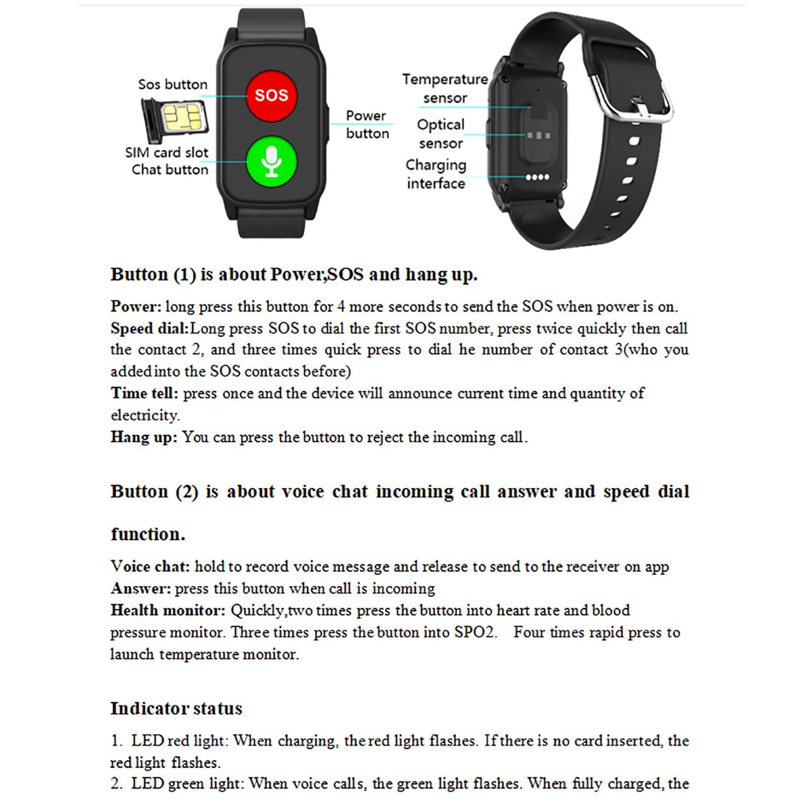 Reloj Inteligente 4G, con Botón SOS + Chat De Voz Bidireccional, Posicionamiento GPS, Compatible con Tarjetas Sim, Reloj De Seguridad Diseñado Específicamente para Personas Mayores. Red