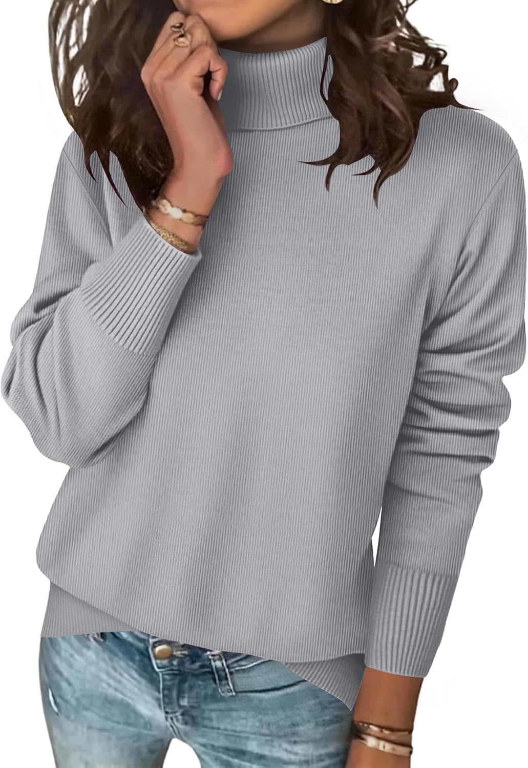 Zeagoo Women's Turtleneck Sweater Long Sleeve Spilt Hem Casual Knit Pullover Chunky Fall Winter Jumper Top 2026