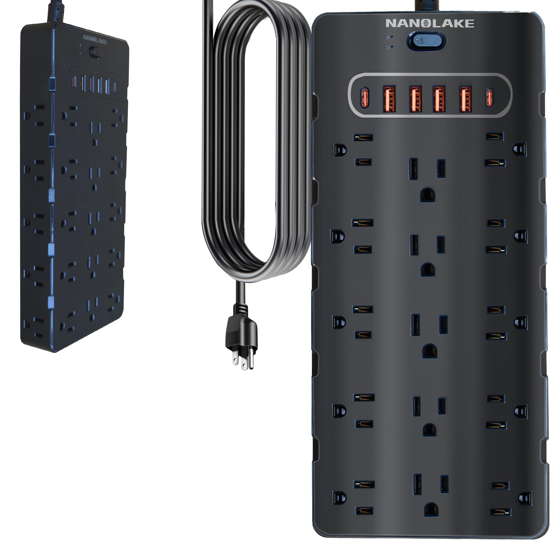 Nanolake 20 Amp Power Strip Surge Protector,Heavy Duty 12 Gauge 6.5 ft Extension Cord,25 AC Outlets,6 Fast USB Ports,4000 Joules Surge Protection,