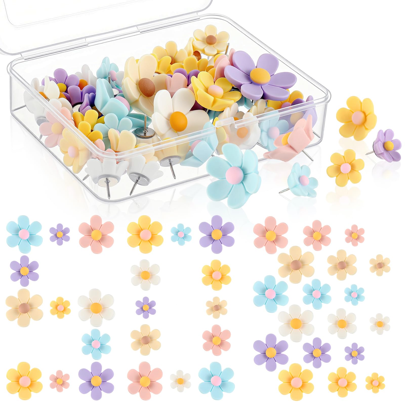 Flower Push Pins - Pink & White Floral -18 Flower Push Pins - Pink & White Floral -18