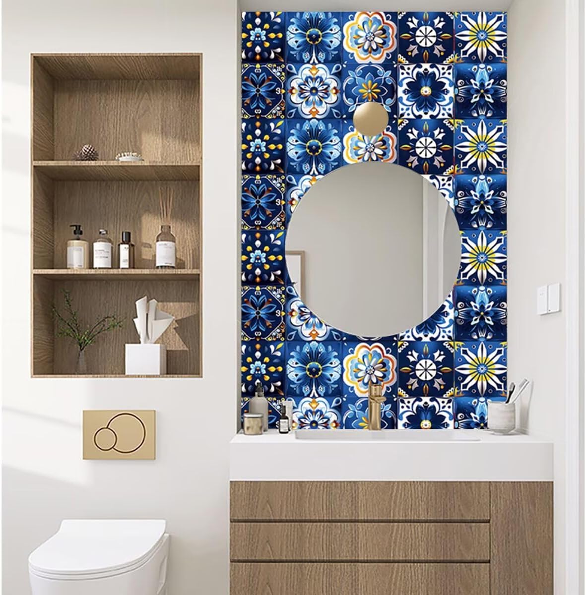 Self-Adhesive Modern Bohemian Wall Decals 16 PCS (6x6 Inch), DIY Peel and Stick Waterproof Vinyl Tile Stickers for Kitchen & Bathroom, Removable Backsplash Murals in Mediterranean Design