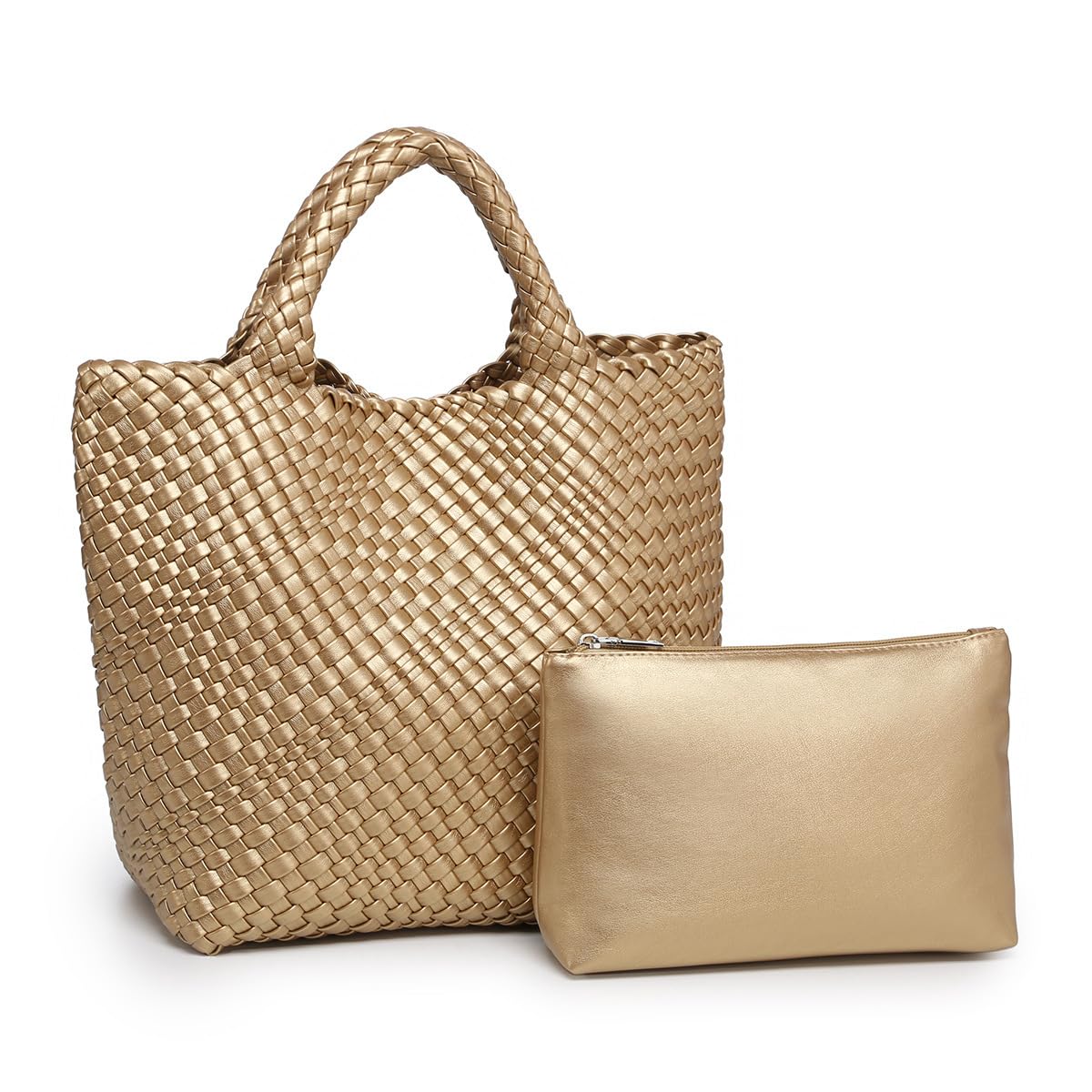 Borsa da spiaggia in paglia 2 pezzi da donna semplice PU Woven Tote Bag e borsa di grande capacità