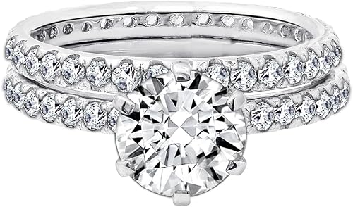 Tienda Collection Juego de anillos redondos de plata de ley chapada en platino o oro hechos con circonitas infinitas Tienda Collection Juego de anillos redondos de plata de ley chapada en platino o oro hechos con circonitas infinitas